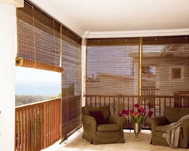 Bamboo and woven wood blinds installation in Dubai