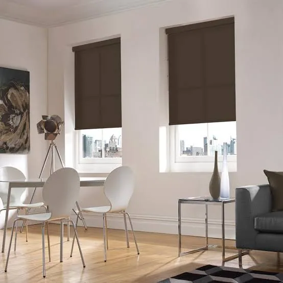 Blackout roller blind in a neutral fabric, Dubai installation
