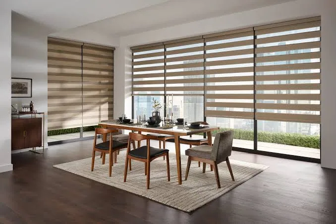 Duplex day and night blinds in a modern Dubai living room